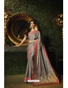 Grey Vichitra Silk Border Work Designer Saree