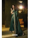 Dark Green Vichitra Silk Border Work Designer Saree