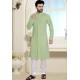 Green Cotton Polly Front Open Style Embroidered Kurta Pajama