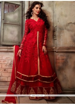 Lovely Red Velvet Georgette Anarkali Salwar Suit