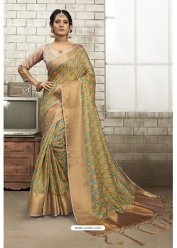 Green Art Silk Designer Digital Printed Saree