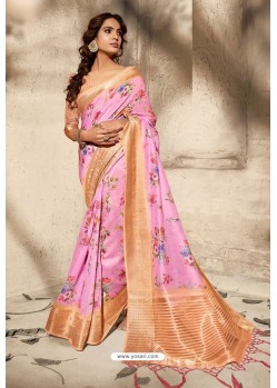 Light Pink Art Silk Designer Digital Printed Saree