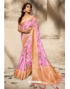 Light Pink Art Silk Designer Digital Printed Saree