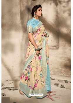 Cream Art Silk Designer Digital Printed Saree