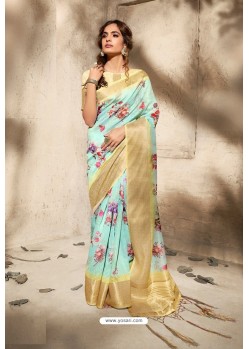 Sky Blue Art Silk Designer Digital Printed Saree