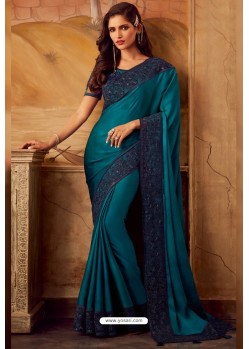 Teal Blue Sabya Silk Designer Part Wear Saree