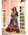 Blue And Brown Rayon Printed Readymade Kurti