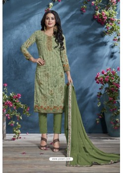 Green Cotton Lawn Printed Straight Suit