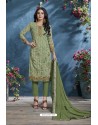 Green Cotton Lawn Printed Straight Suit