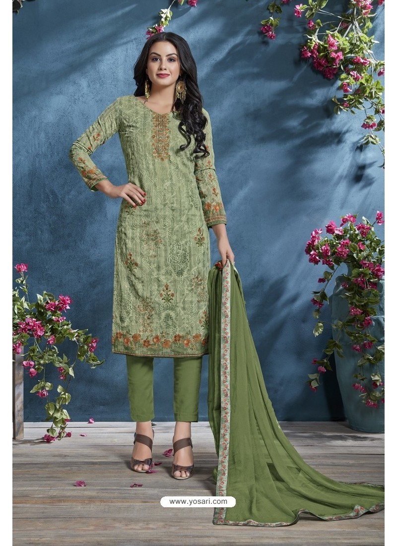 Buy Green Cotton Lawn Printed Straight Suit | Straight Salwar Suits