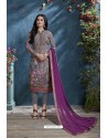 Dull Grey Cotton Lawn Printed Straight Suit