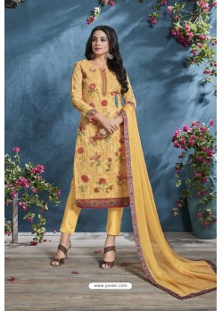 Yellow Cotton Lawn Printed Straight Suit