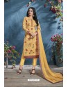 Yellow Cotton Lawn Printed Straight Suit