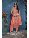 Dark Peach Cotton Lawn Printed Straight Suit