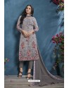 Grey Cotton Lawn Printed Straight Suit