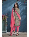 Mehendi And Pink Cotton Lawn Printed Straight Suit