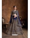 Navy Blue Raw Silk Glitter Embroidered Designer Lehenga Choli