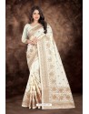 Off White Zoya Silk Zari Embroidered Saree