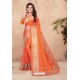 Orange Rangoli Zari Embroidered Party Wear Saree