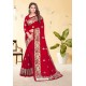 Red Rangoli Zari Embroidered Party Wear Saree