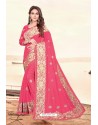 Peach Rangoli Zari Embroidered Party Wear Saree