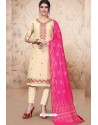 Off White Pure Cotton Zari Worked Straight Suit