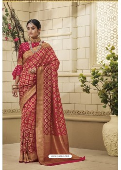 Red Weaving Silk Jacquard Work Designer Saree