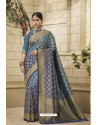 Blue Weaving Silk Jacquard Work Designer Saree
