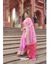 Pink Cotton Printed Saree