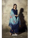 Royal Blue Georgette Moti Worked And Embroidered Straight Suit