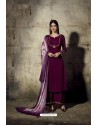 Violet Georgette Moti Worked And Embroidered Straight Suit