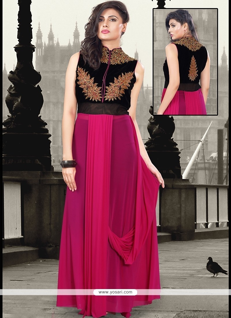 Delightful Zari Work Velvet Designer Gown