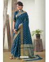 Peacock Blue Art Silk Stone Worked Saree