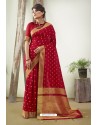 Red Art Silk Stone Worked Saree