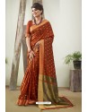 Rust Art Silk Stone Worked Saree