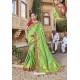 Parrot Green Weaving Silk Embroidered Stone Worked Designer Saree
