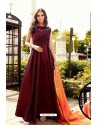 Maroon Muslin Handworked Designer Gown