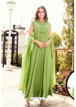 Green Muslin Handworked Designer Gown