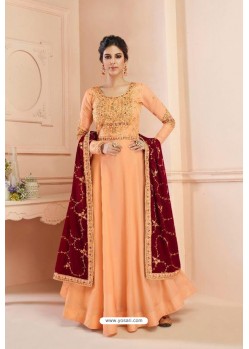 Light Orange Tusaar Silk Embroidered Anarkali Suits