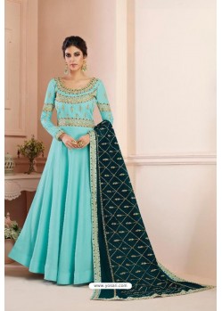 Sky Blue Tusaar Silk Embroidered Anarkali Suits