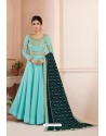 Sky Blue Tusaar Silk Embroidered Anarkali Suits