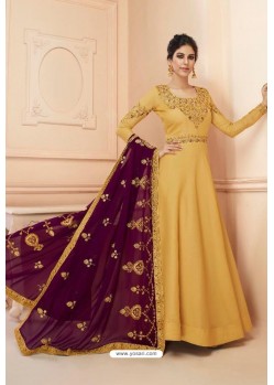 Yellow Tusaar Silk Embroidered Anarkali Suits