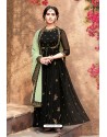 Black Faux Georgette Heavy Embroidered Floor Length Suit