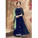 Royal Blue Faux Georgette Heavy Embroidered Floor Length Suit