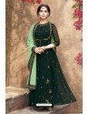Dark Green Faux Georgette Heavy Embroidered Floor Length Suit