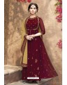 Maroon Faux Georgette Heavy Embroidered Floor Length Suit