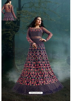 Navy Blue Net Embroidered And Stone Worked Anarkali Suit