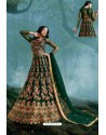 Dark Green Net Embroidered And Stone Worked Anarkali Suit