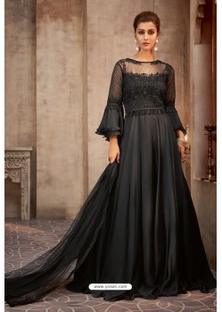 Black Silk Georgette Embroidered Floor Length Suits