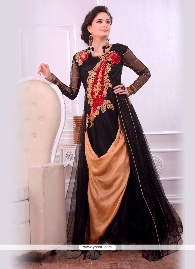 Winsome Black And Beige Embroidered Work Designer Gown